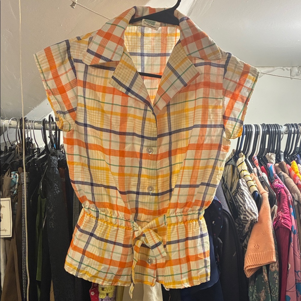 Vintage Plaid Button-Up Women Top